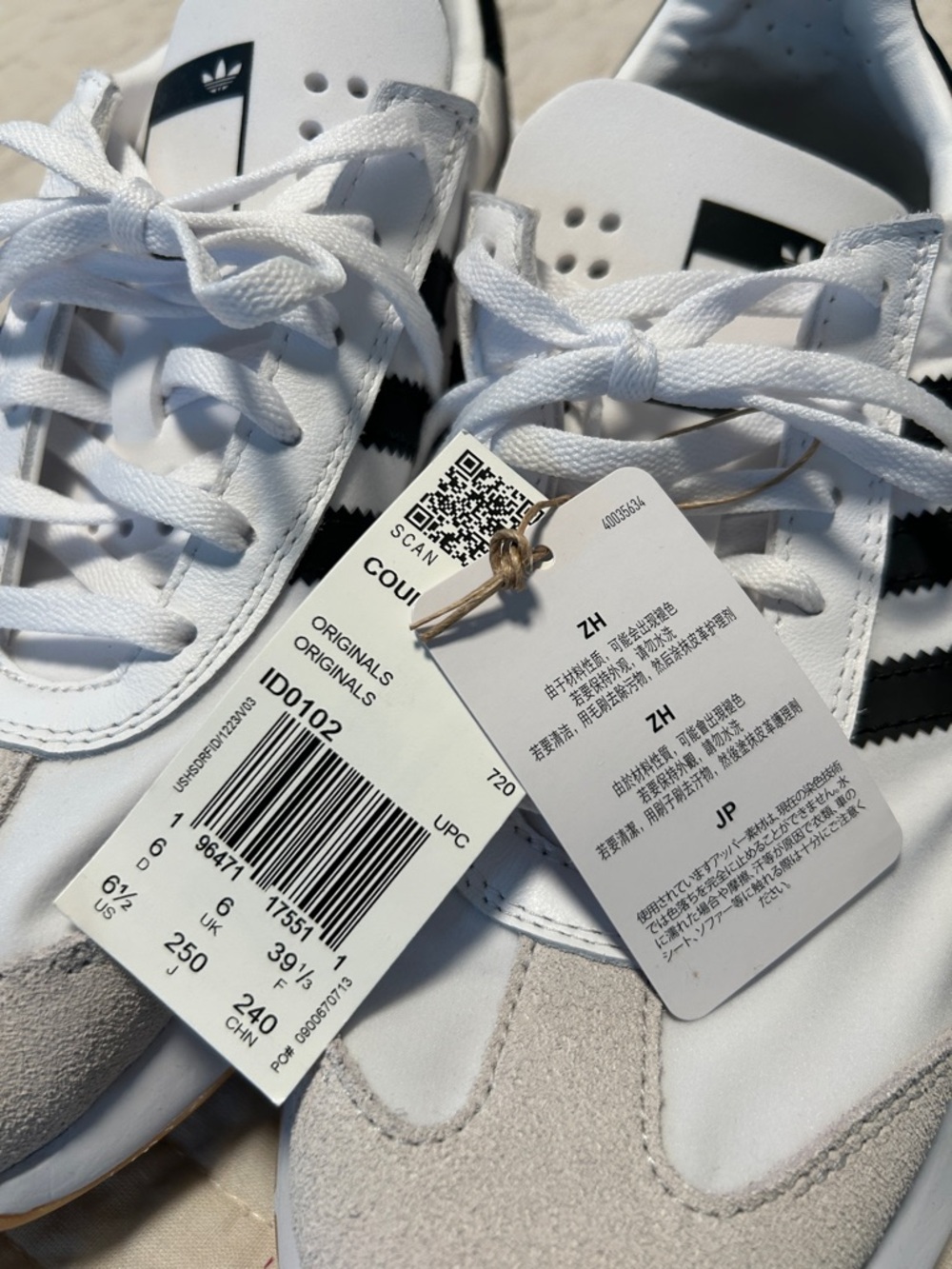 adidas White Sneakers with Black Stripes and Gray Suede Toe - Picture 4 of 10